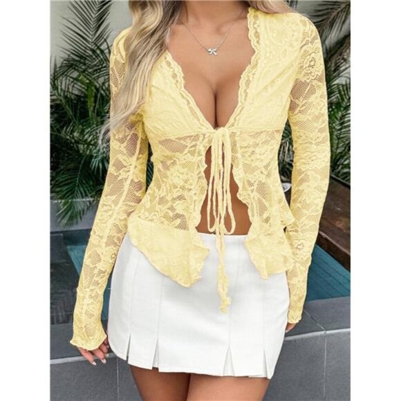 Tie Front Lace Top - Picture 1 of 6